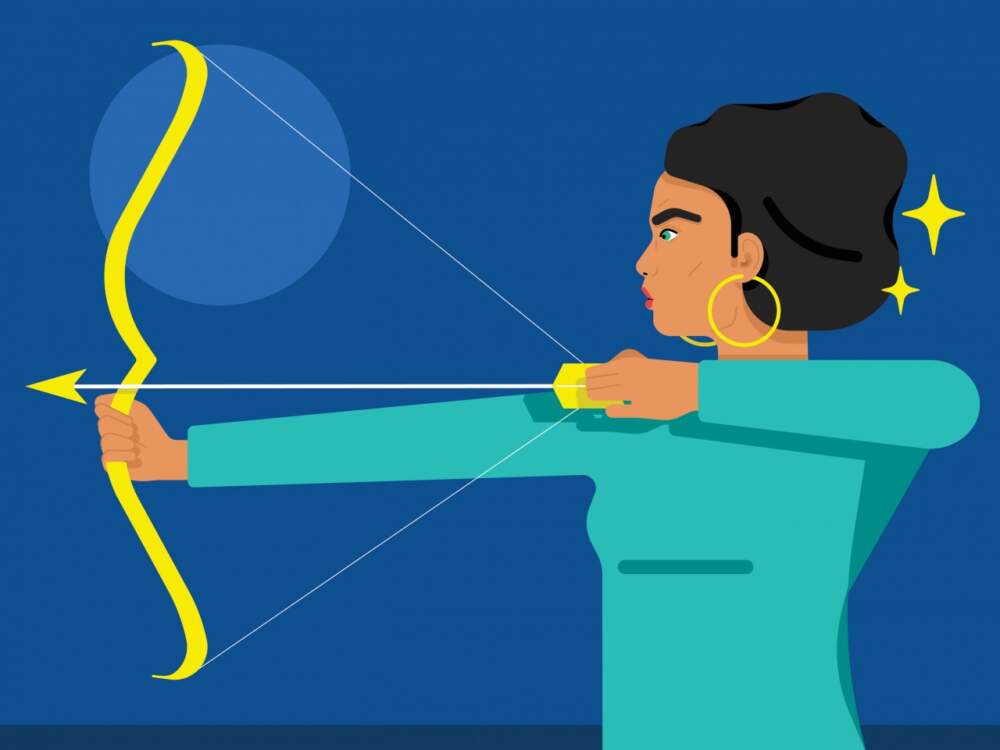 жена, която държи лък и стрела, представлява астрологичен знак Стрелец